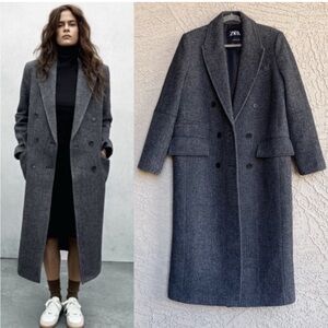 Zara Herringbone Wool Coat
